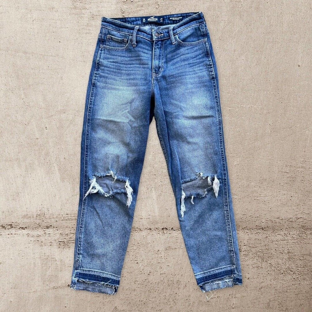 Hollister Jeans High Rise Slim Straight Blue Distressed Raw Hem Women’s 3r 26x25